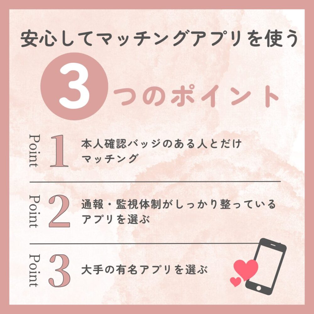 安心してマッチングアプリを選ぶ3つのポイント